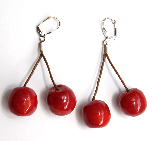 Boucles D'oreilles Cerise En Argent Sterling 925 - Bijoux Fruits - Cadeaux Pour Femme - 3,5x1,2 Cm