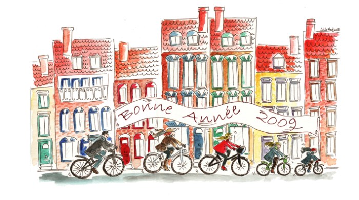 famille à vélo  voeux 2009