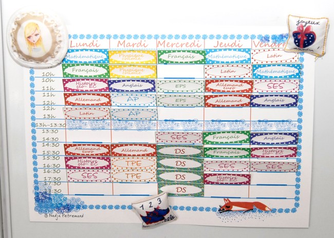 free printable school planing-emplois du temps à imprimer gratuitement salomé