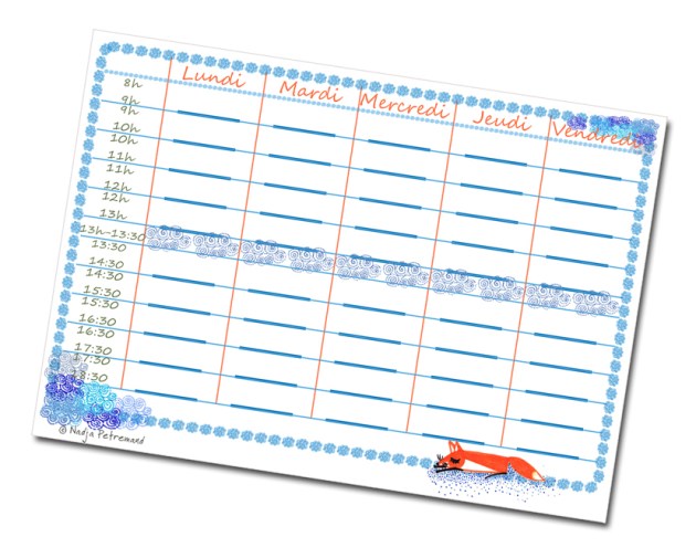 free printable school planning-emplois du temps à imprimer gratuitement bleu