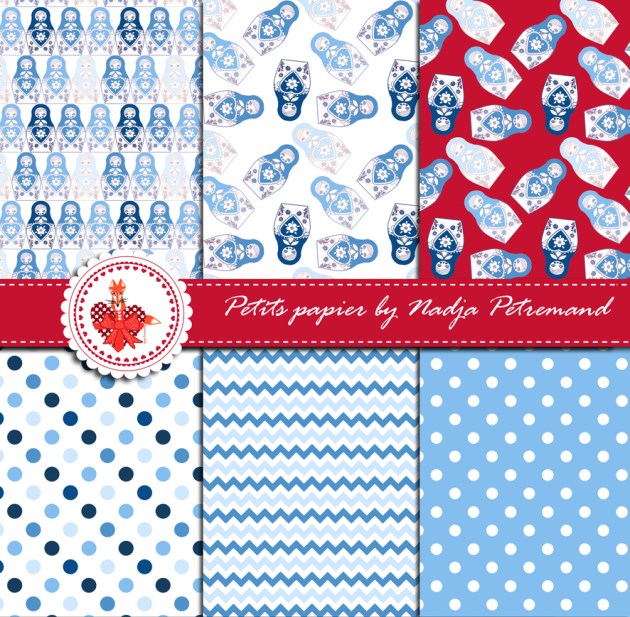 gratuit papier scrapbooking motif poupée russe bleu présentation Free printable patterned papers