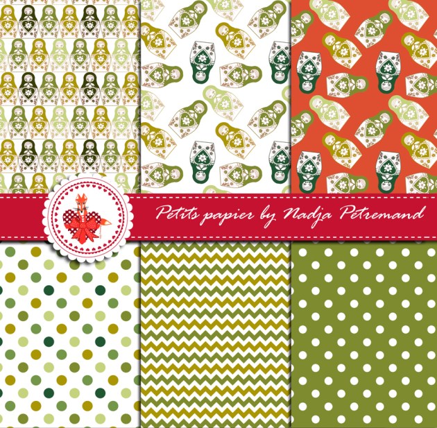 gratuit papier scrapbooking motif poupée russe vert présentation Free printable patterned papers