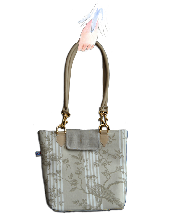sac toile de Jouy anses cuir porté