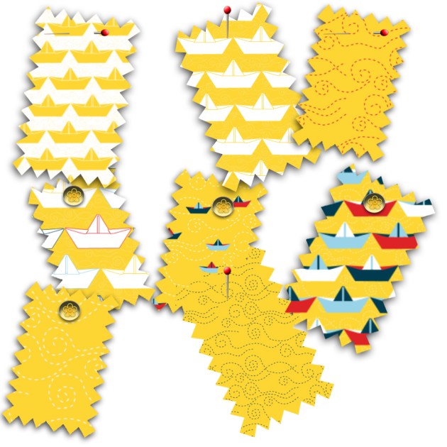 tissu motif bateau papier jaune