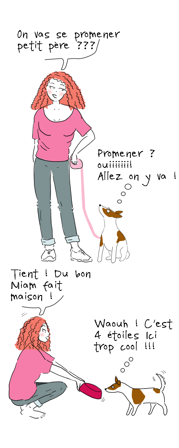 illustration jack russell en laisse et qui mange
