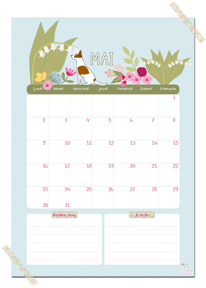 gratuit calendrier mai free printable calendar illustration