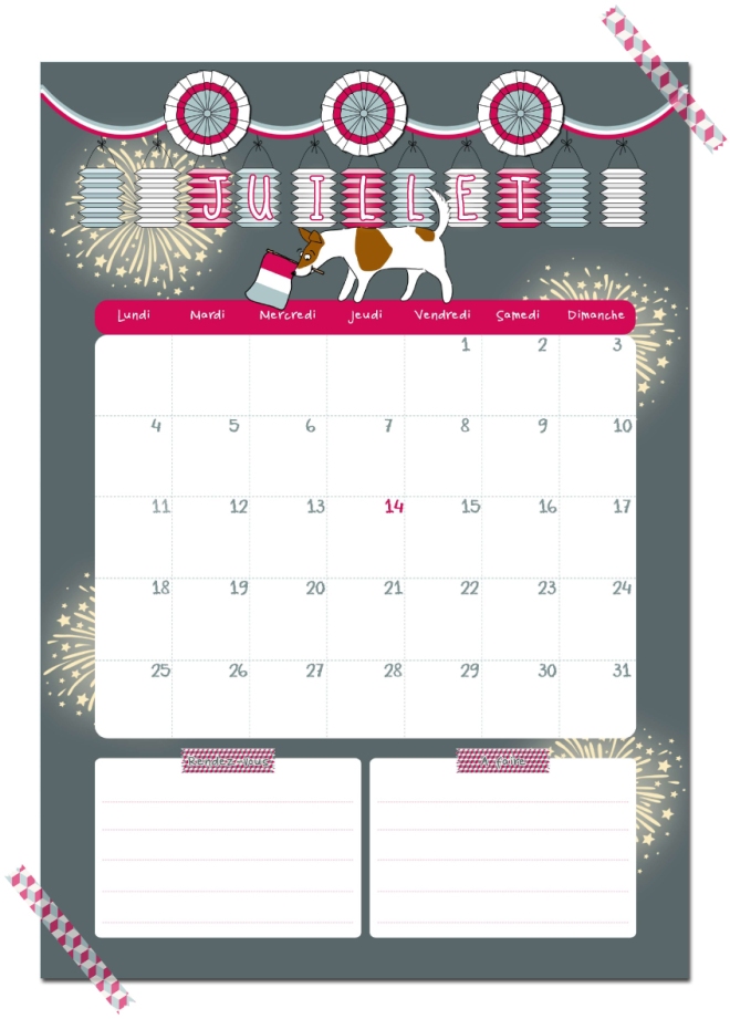 gratuit calendrier juillet free printable calendar illustration